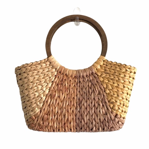 Handbags - (SOLD) Straw Tote Bag With Round Wood Handles